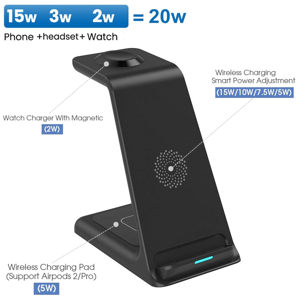 20W Wireless Charger Stand For IPhone 13 12 11 XR 8 Apple Watch 3 In 1