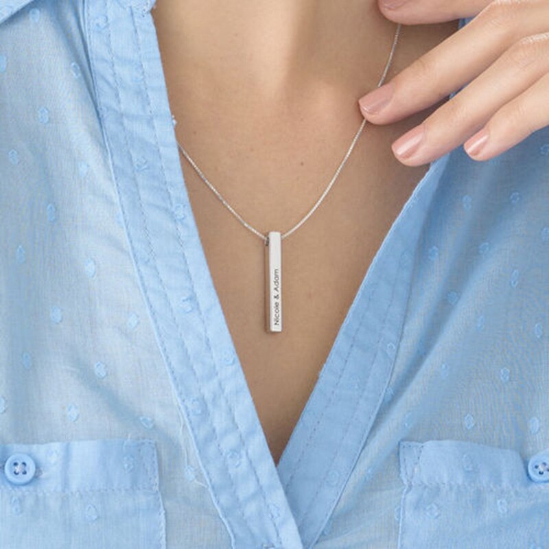 Customize 3D Vertical Bar Necklaces for Women Stainless Steel