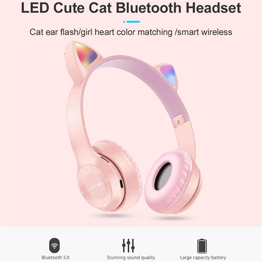 Cute Cat Ears Bluetooth Wireless Headphone With Mic Noise