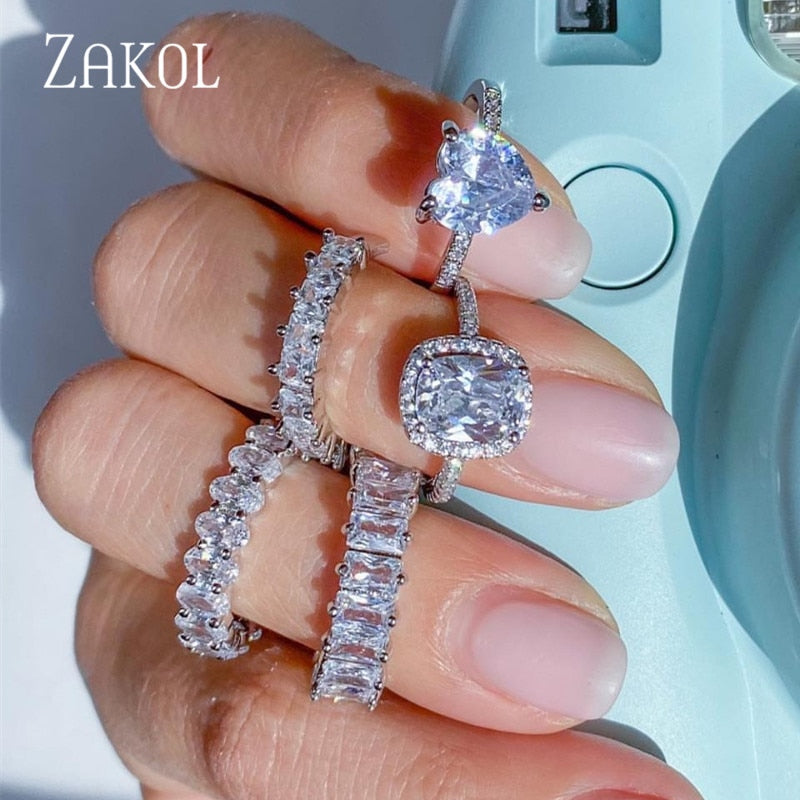 2 Pcs Pack Fashion Geometry CZ Zirconia Engagement Rings