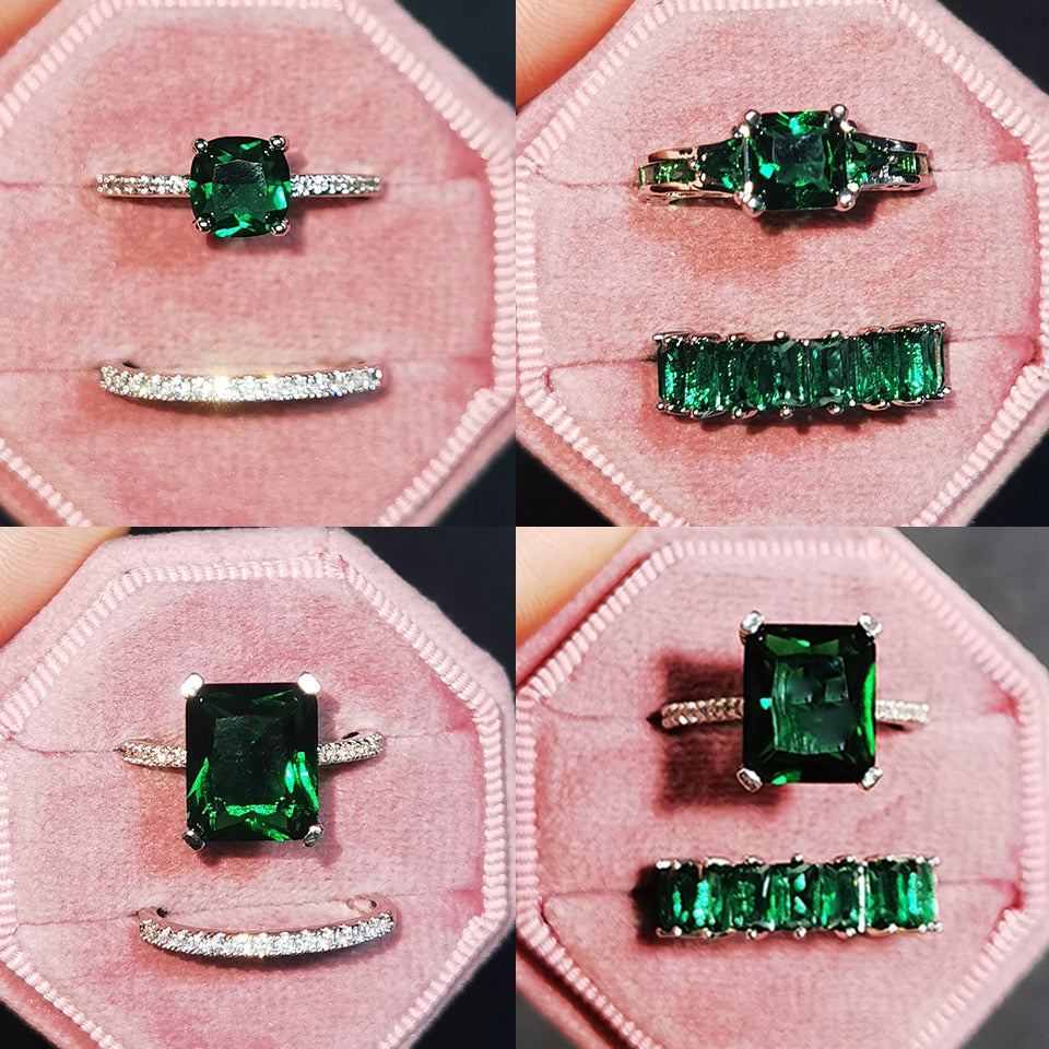 Green Round Square Cubic Zircon Rings