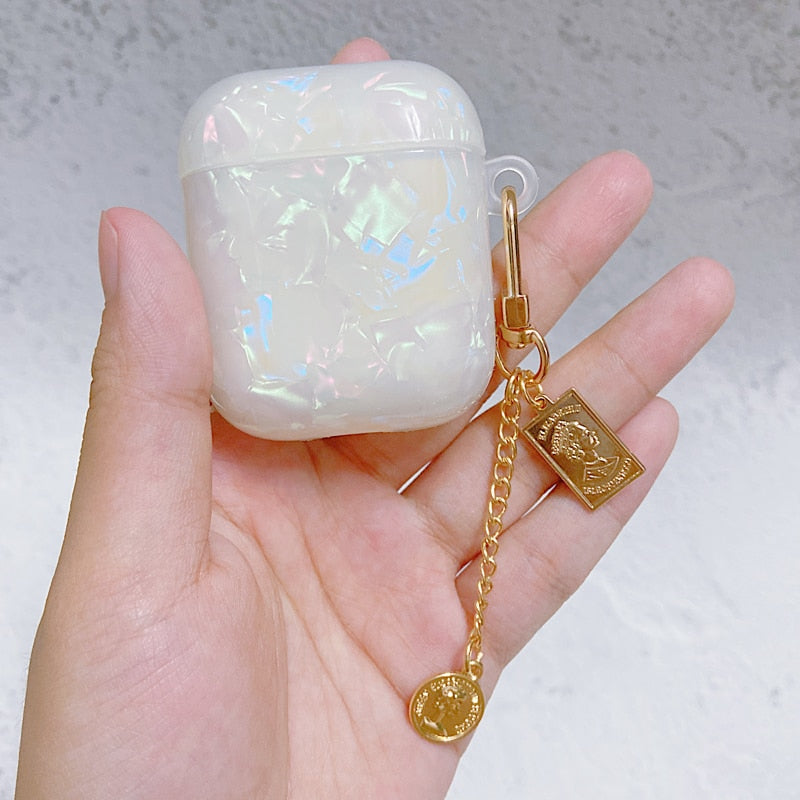 White Glossy Pearl Bracelet Keychain Earphone case For Apple Airpods 1 2 Pro 3 Wireless with Headset Box Cover