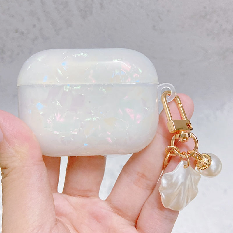 White Glossy Pearl Bracelet Keychain Earphone case For Apple Airpods 1 2 Pro 3 Wireless with Headset Box Cover