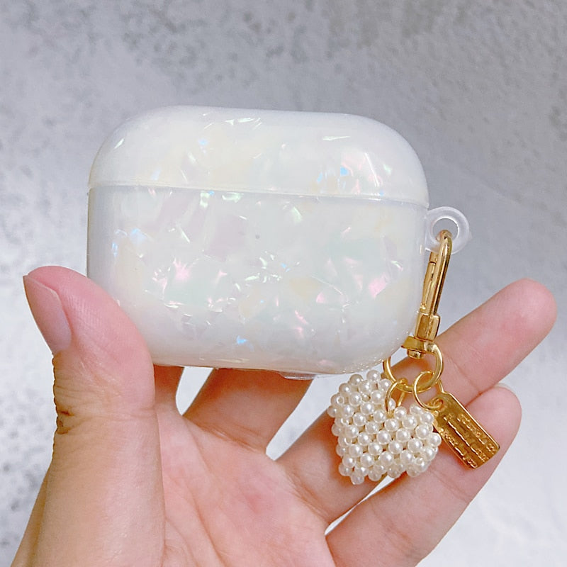 White Glossy Pearl Bracelet Keychain Earphone case For Apple Airpods 1 2 Pro 3 Wireless with Headset Box Cover