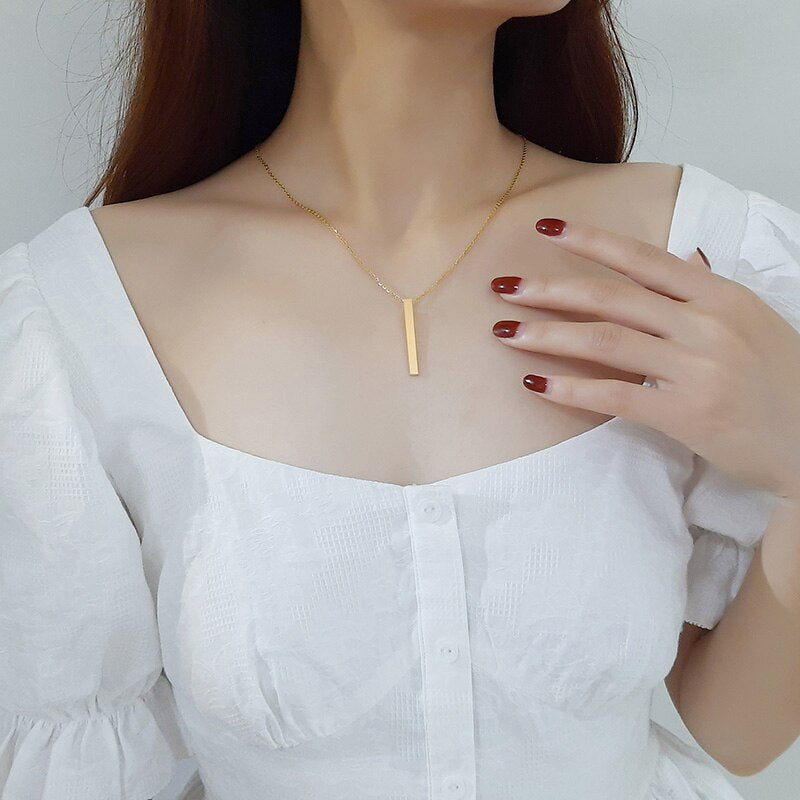 Customize 3D Vertical Bar Necklaces for Women Stainless Steel