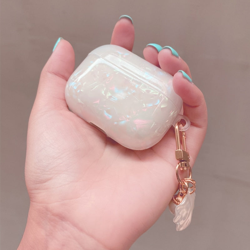 White Glossy Pearl Bracelet Keychain Earphone case For Apple Airpods 1 2 Pro 3 Wireless with Headset Box Cover