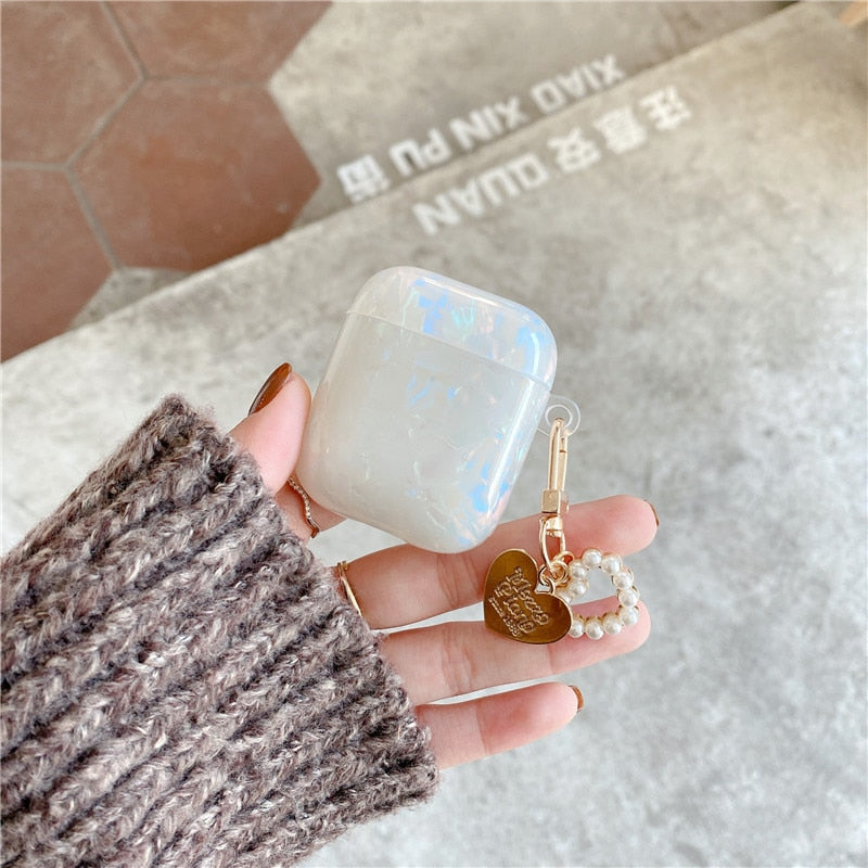 White Glossy Pearl Bracelet Keychain Earphone case For Apple Airpods 1 2 Pro 3 Wireless with Headset Box Cover