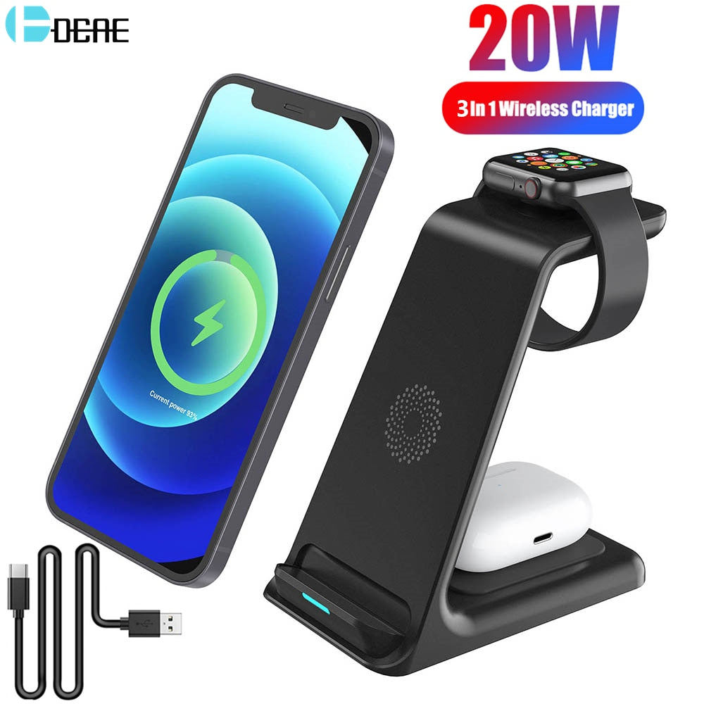 20W Wireless Charger Stand For IPhone 13 12 11 XR 8 Apple Watch 3 In 1