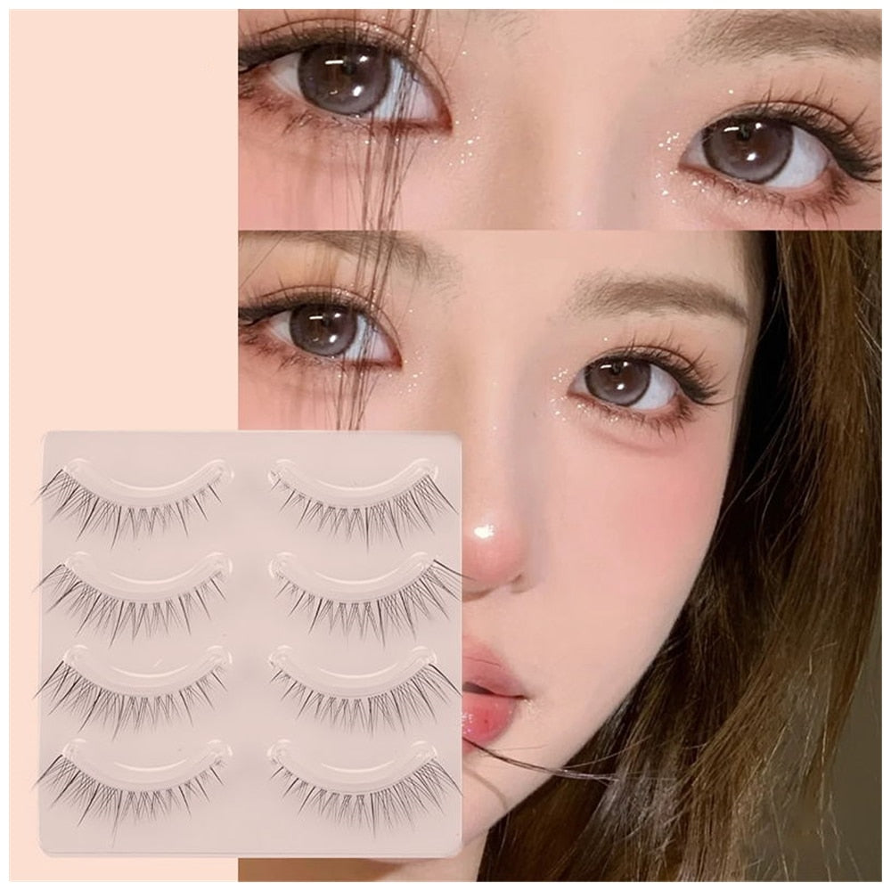 4pairs Natural False Eyelashes HandMade Korean Fashion Lashes Makeup Tools
