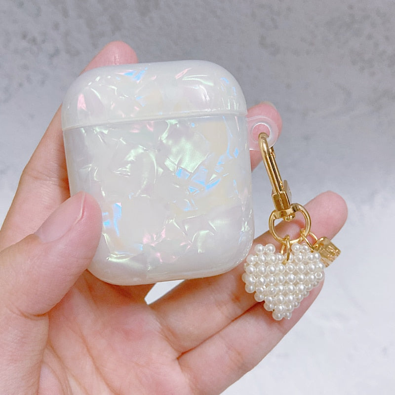 White Glossy Pearl Bracelet Keychain Earphone case For Apple Airpods 1 2 Pro 3 Wireless with Headset Box Cover
