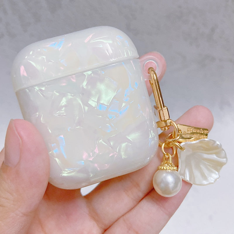 White Glossy Pearl Bracelet Keychain Earphone case For Apple Airpods 1 2 Pro 3 Wireless with Headset Box Cover