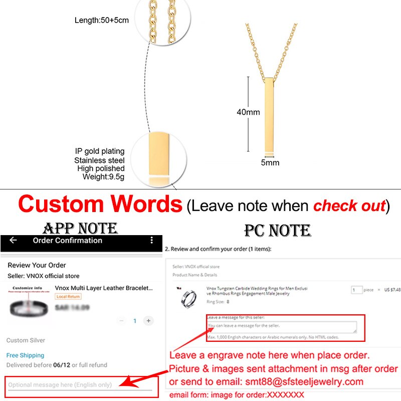 Customize 3D Vertical Bar Necklaces for Women Stainless Steel
