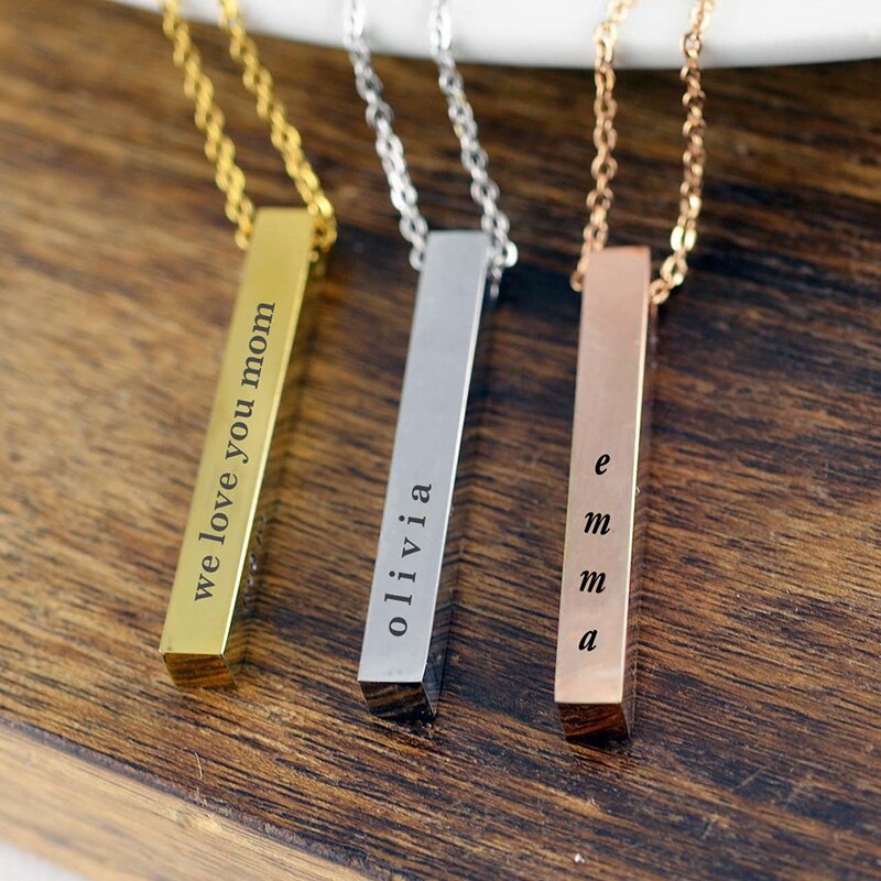 Customize 3D Vertical Bar Necklaces for Women Stainless Steel