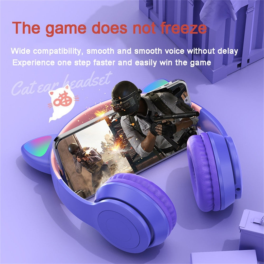 Cute Cat Ears Bluetooth Wireless Headphone With Mic Noise