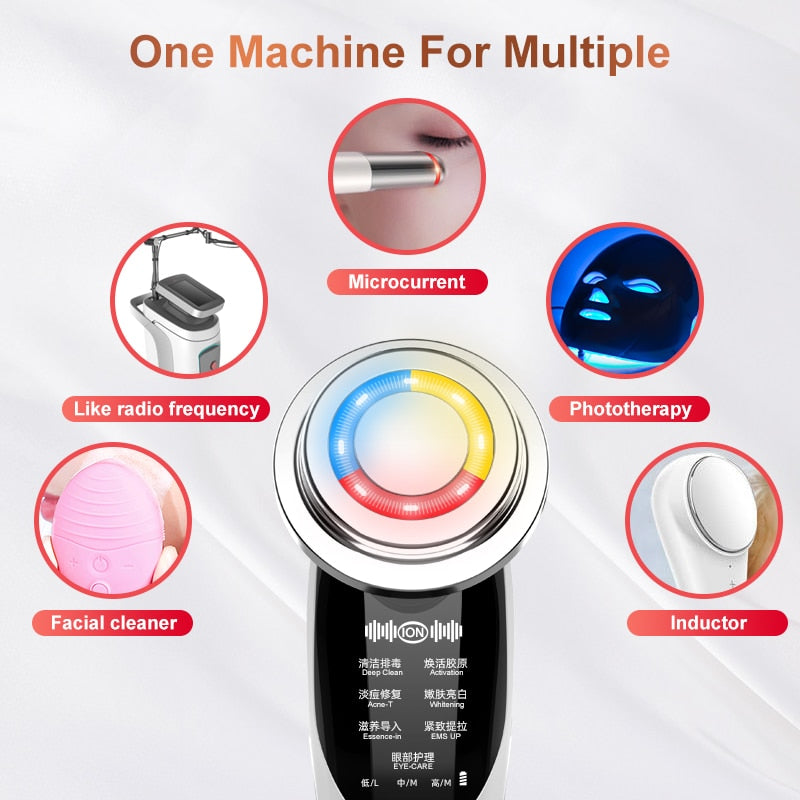 7in1 Face Massager RF Microcurrent Mesotherapy Electroporation LED Skin Remover Wrinkle