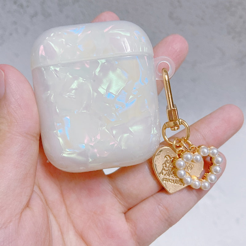 White Glossy Pearl Bracelet Keychain Earphone case For Apple Airpods 1 2 Pro 3 Wireless with Headset Box Cover