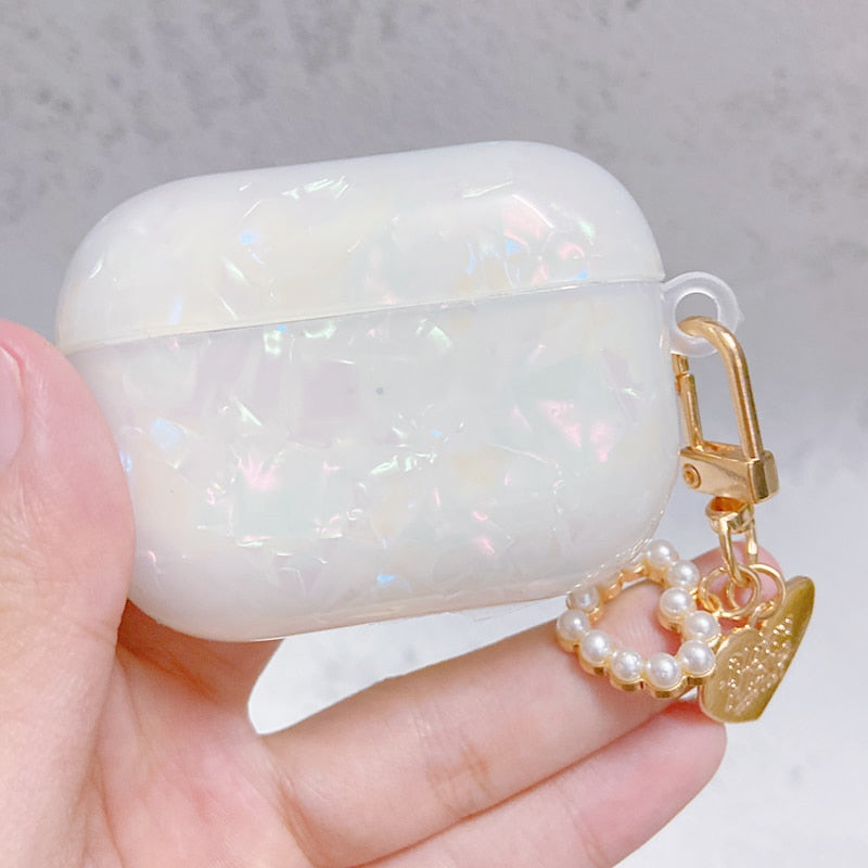 White Glossy Pearl Bracelet Keychain Earphone case For Apple Airpods 1 2 Pro 3 Wireless with Headset Box Cover
