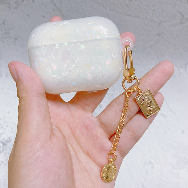 White Glossy Pearl Bracelet Keychain Earphone case For Apple Airpods 1 2 Pro 3 Wireless with Headset Box Cover