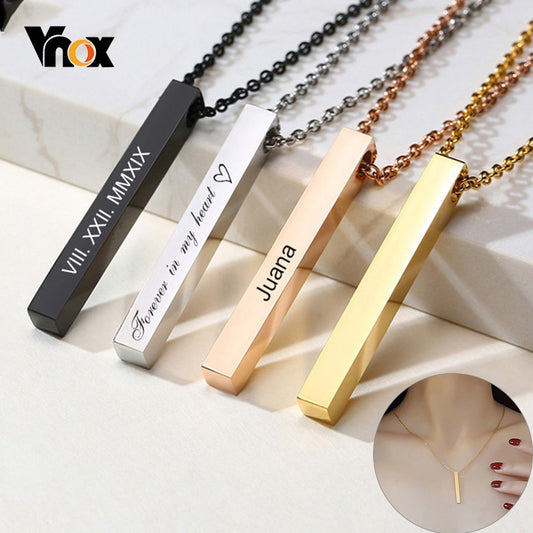 Customize 3D Vertical Bar Necklaces for Women Stainless Steel