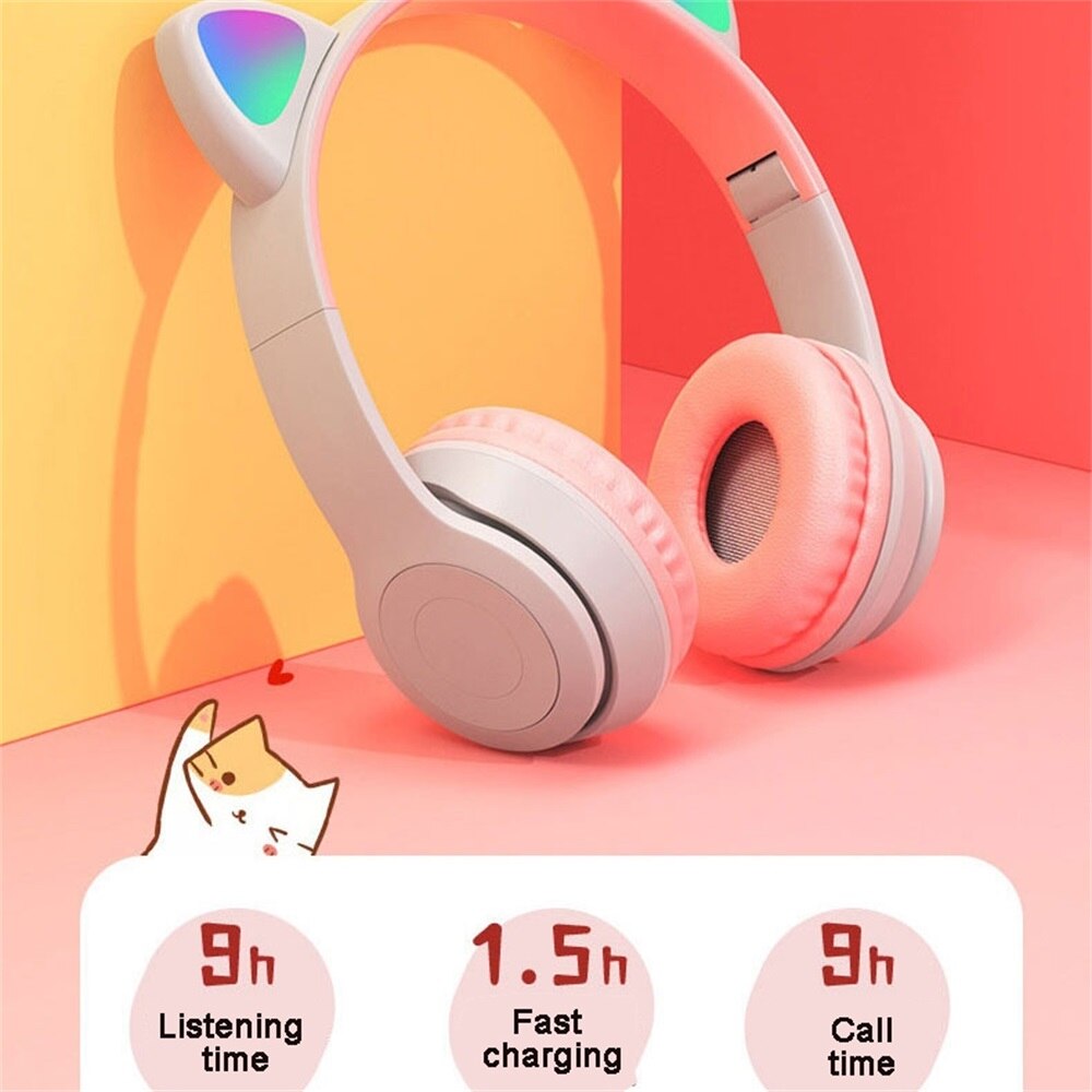 Cute Cat Ears Bluetooth Wireless Headphone With Mic Noise