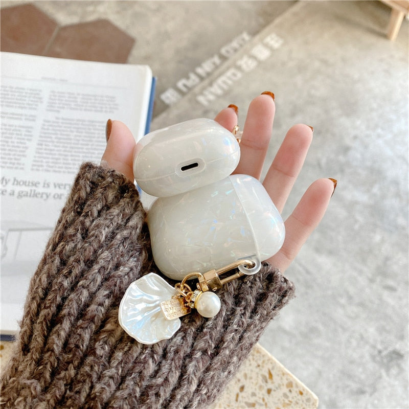 White Glossy Pearl Bracelet Keychain Earphone case For Apple Airpods 1 2 Pro 3 Wireless with Headset Box Cover
