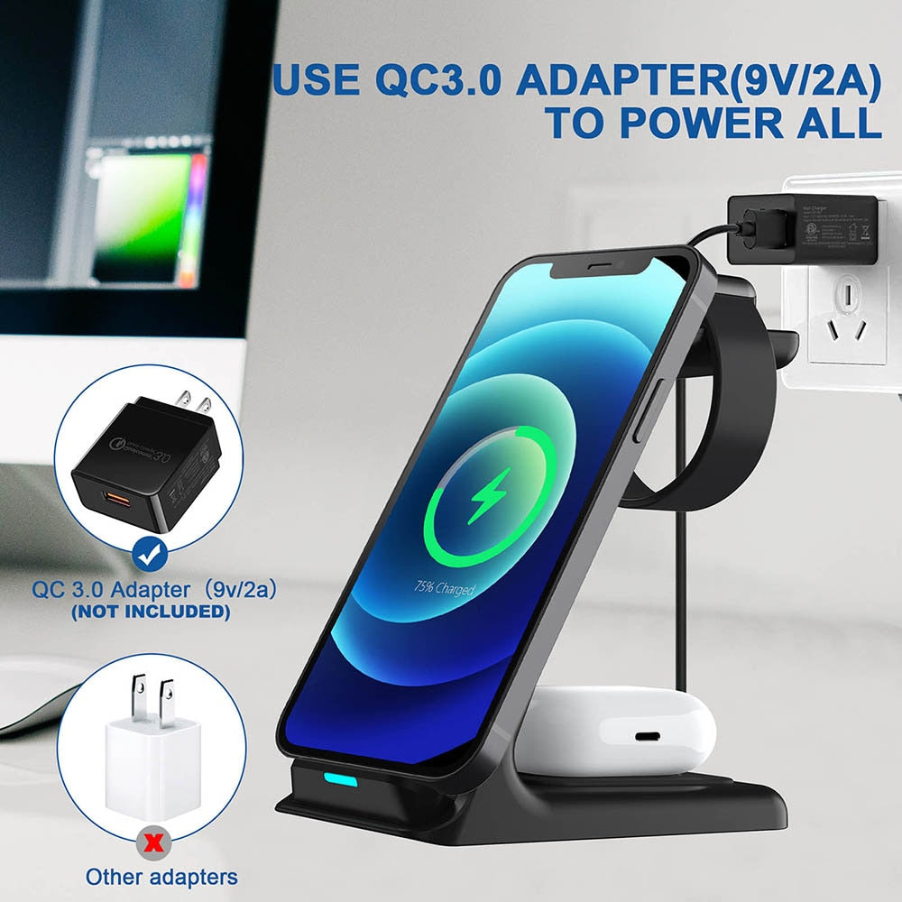 20W Wireless Charger Stand For IPhone 13 12 11 XR 8 Apple Watch 3 In 1