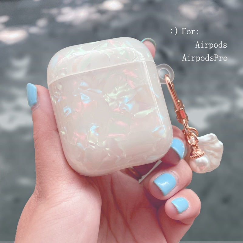 White Glossy Pearl Bracelet Keychain Earphone case For Apple Airpods 1 2 Pro 3 Wireless with Headset Box Cover
