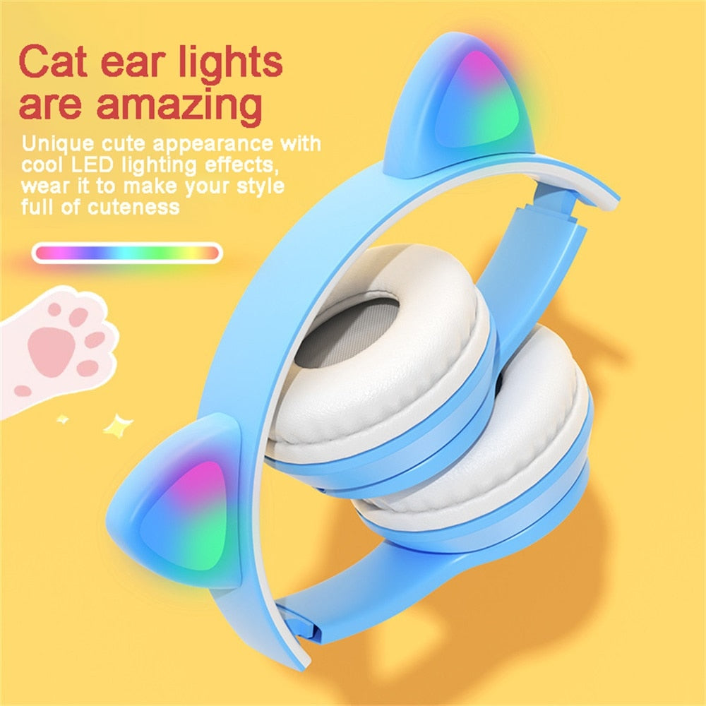 Cute Cat Ears Bluetooth Wireless Headphone With Mic Noise