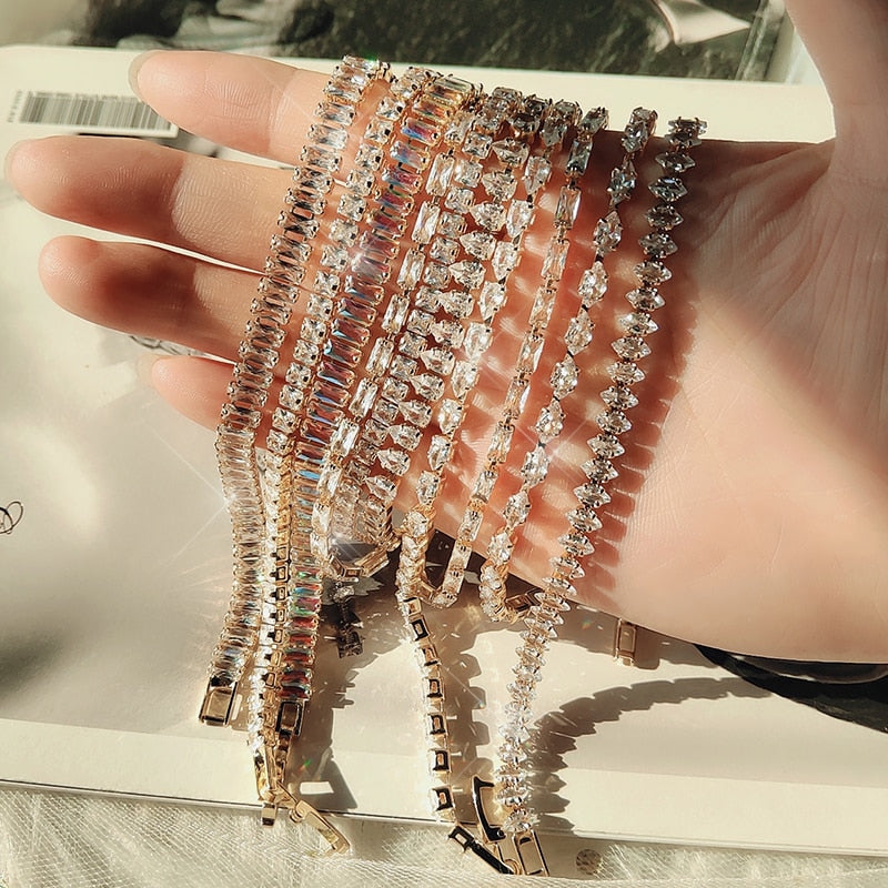 Zircon Tennis Bracelets for Women Shining Gold Color