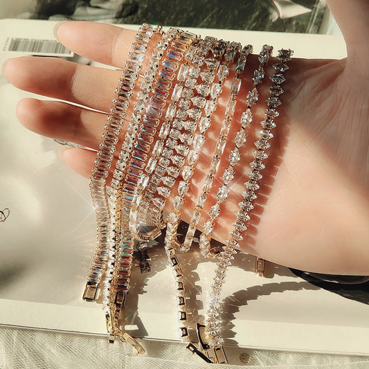 Zircon Tennis Bracelets for Women Shining Gold Color