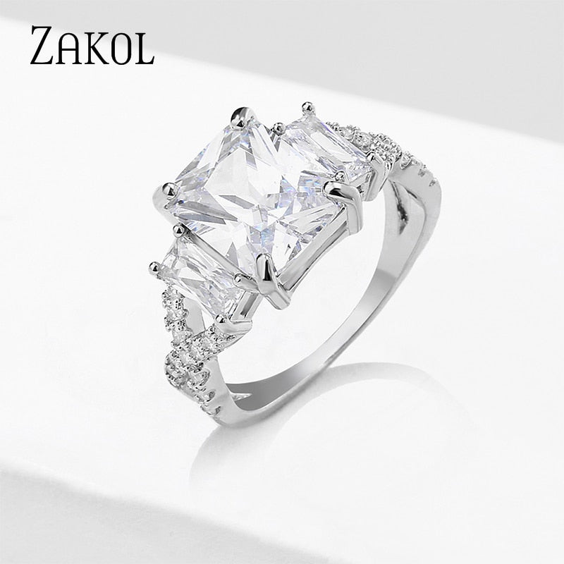 2 Pcs Pack Fashion Geometry CZ Zirconia Engagement Rings