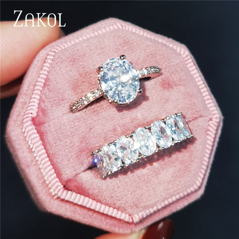 2 Pcs Pack Fashion Geometry CZ Zirconia Engagement Rings