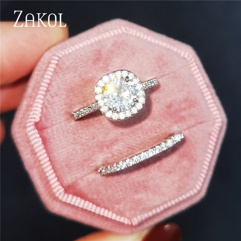 2 Pcs Pack Fashion Geometry CZ Zirconia Engagement Rings