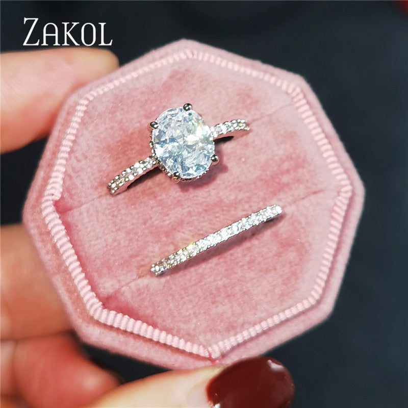 2 Pcs Pack Fashion Geometry CZ Zirconia Engagement Rings