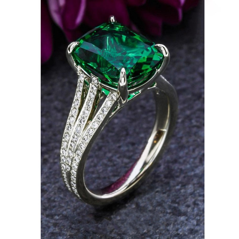 Green Round Square Cubic Zircon Rings