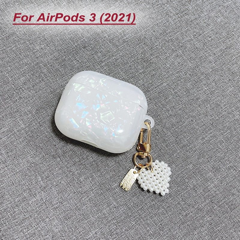 White Glossy Pearl Bracelet Keychain Earphone case For Apple Airpods 1 2 Pro 3 Wireless with Headset Box Cover