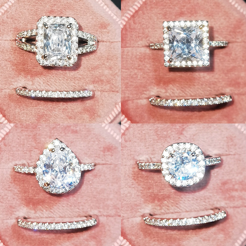 2 Pcs Pack Fashion Geometry CZ Zirconia Engagement Rings