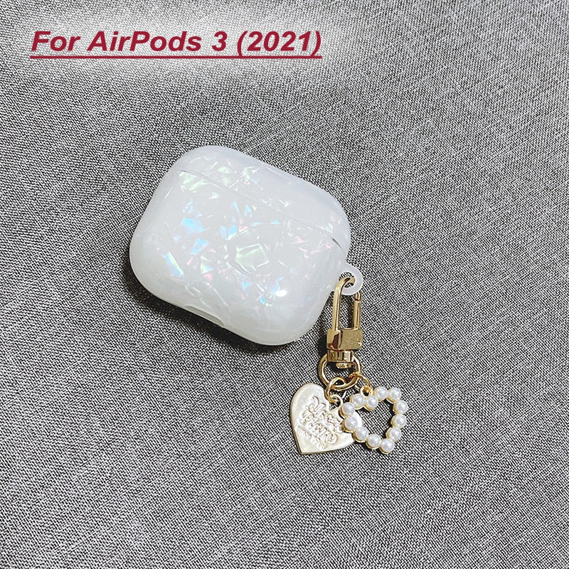 White Glossy Pearl Bracelet Keychain Earphone case For Apple Airpods 1 2 Pro 3 Wireless with Headset Box Cover