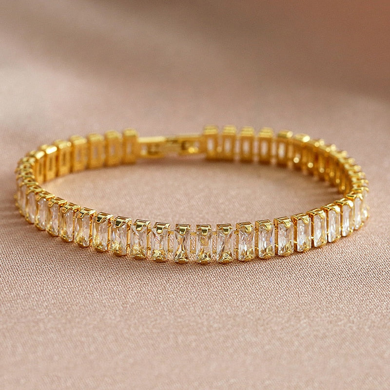 Zircon Tennis Bracelets for Women Shining Gold Color