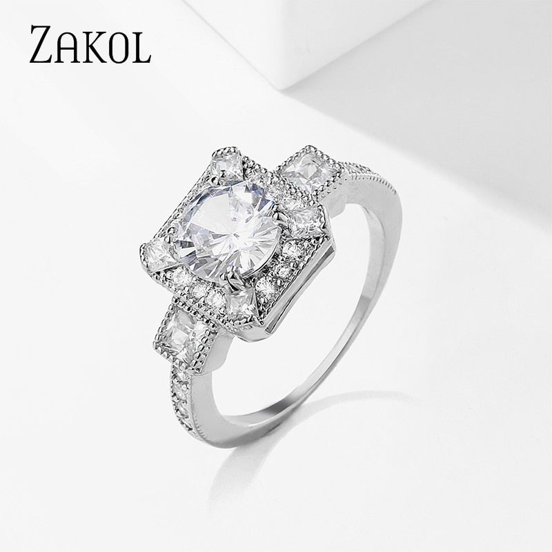 2 Pcs Pack Fashion Geometry CZ Zirconia Engagement Rings