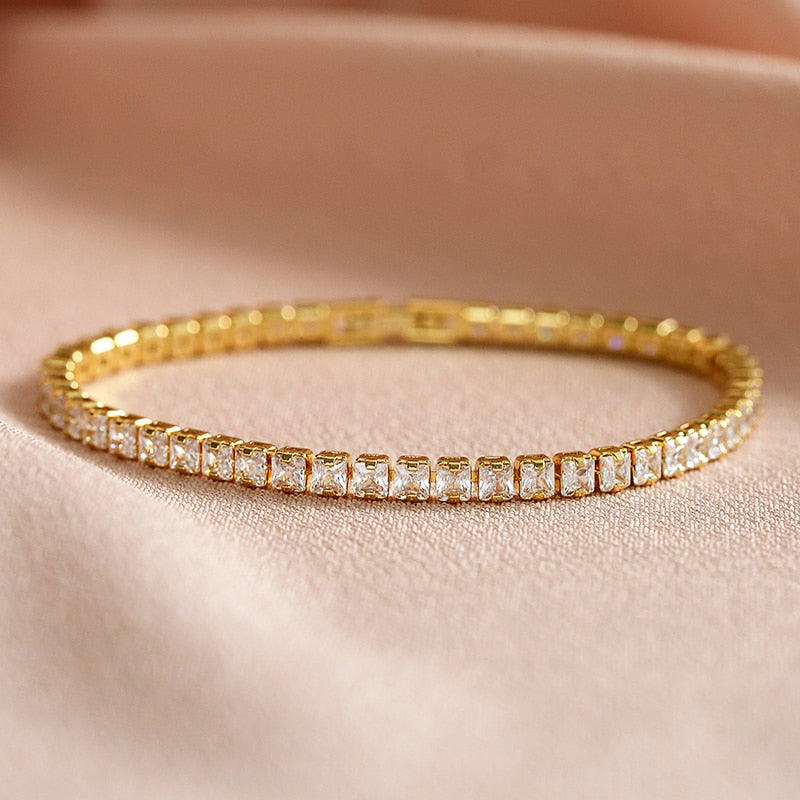 Zircon Tennis Bracelets for Women Shining Gold Color
