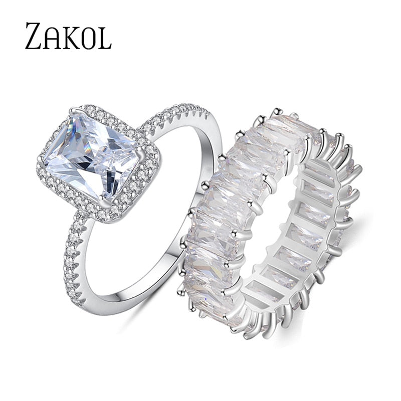 2 Pcs Pack Fashion Geometry CZ Zirconia Engagement Rings