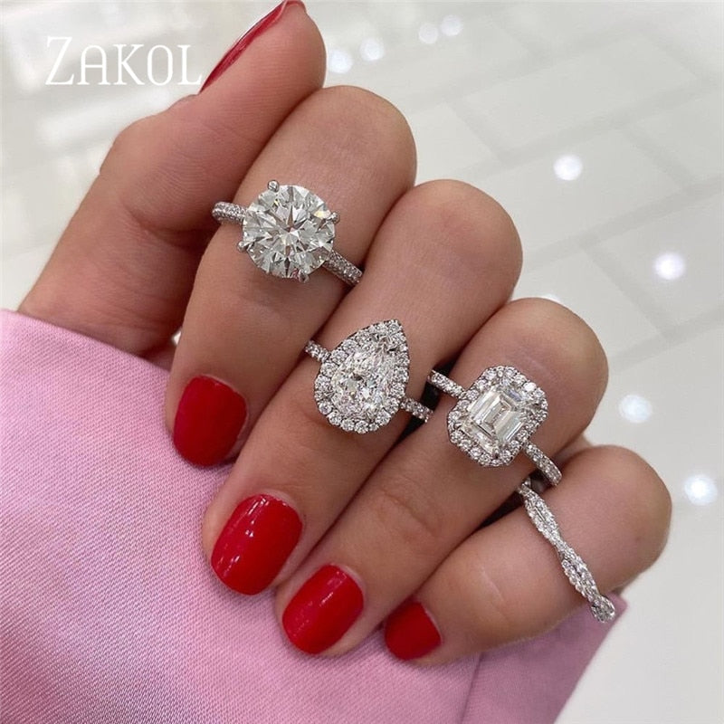 2 Pcs Pack Fashion Geometry CZ Zirconia Engagement Rings