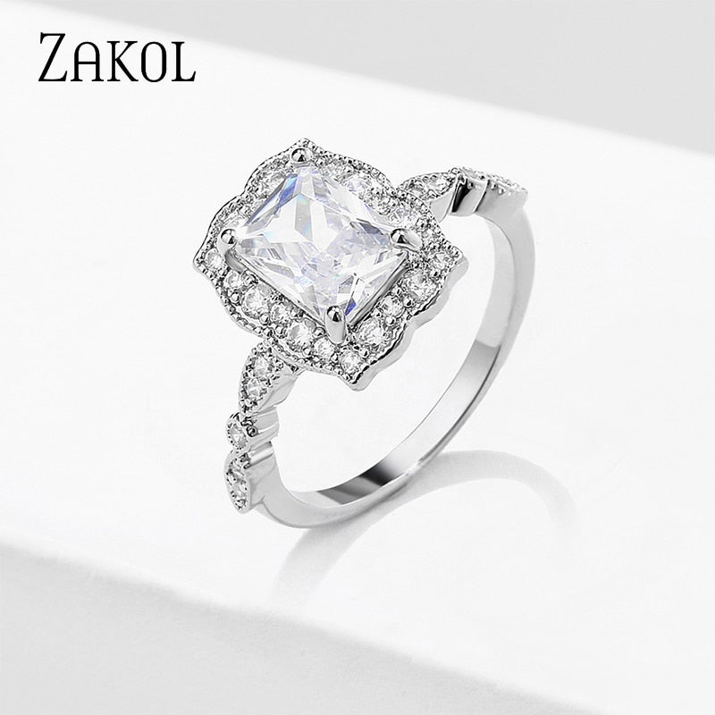 2 Pcs Pack Fashion Geometry CZ Zirconia Engagement Rings
