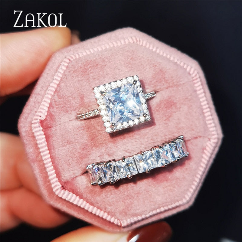 2 Pcs Pack Fashion Geometry CZ Zirconia Engagement Rings
