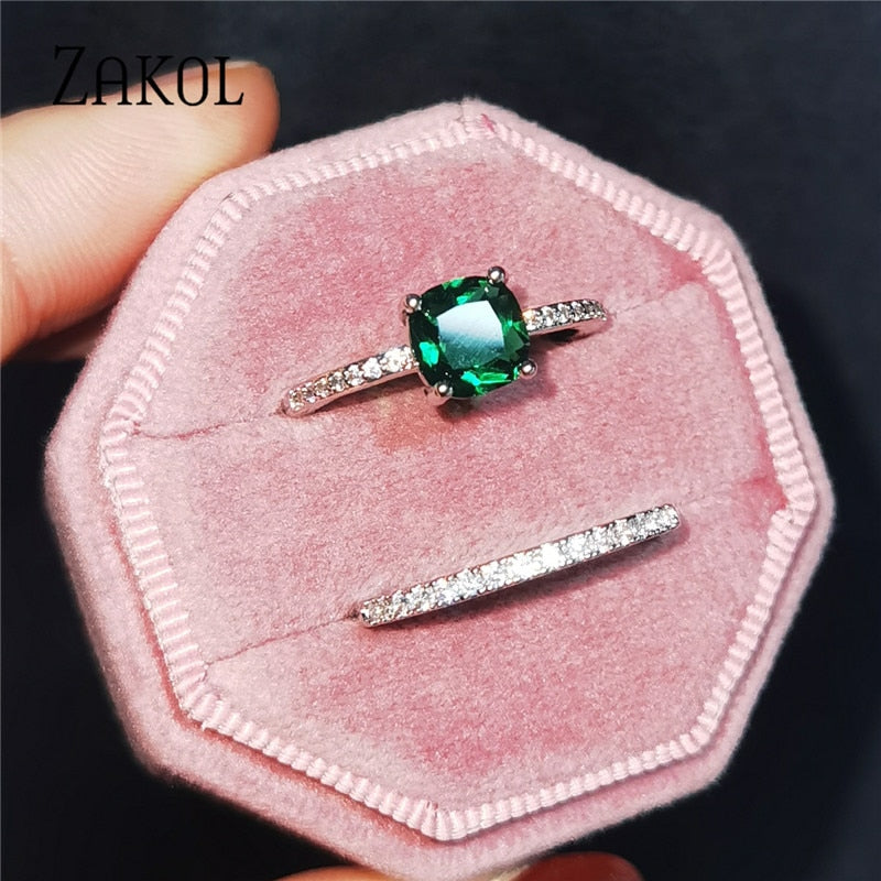 Green Round Square Cubic Zircon Rings