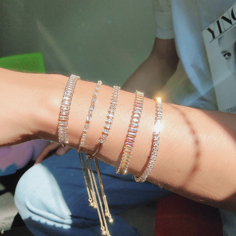 Zircon Tennis Bracelets for Women Shining Gold Color