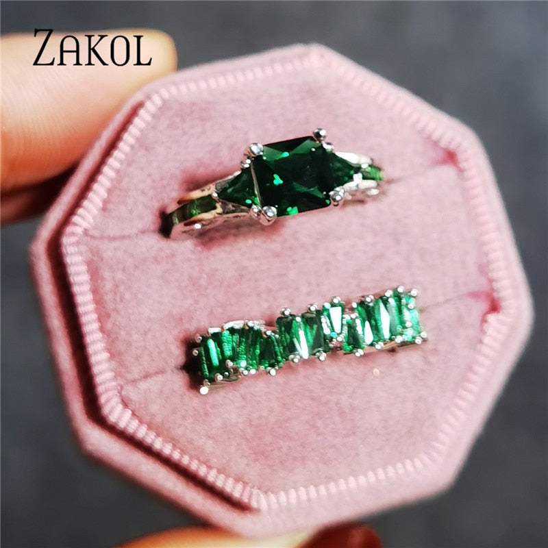 Green Round Square Cubic Zircon Rings