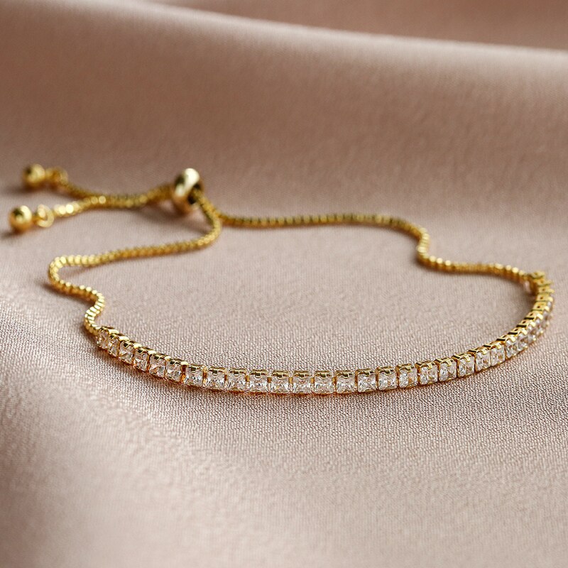 Zircon Tennis Bracelets for Women Shining Gold Color
