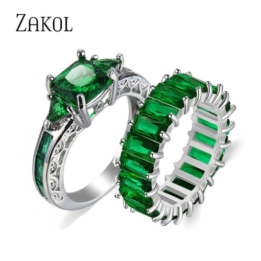 Green Round Square Cubic Zircon Rings